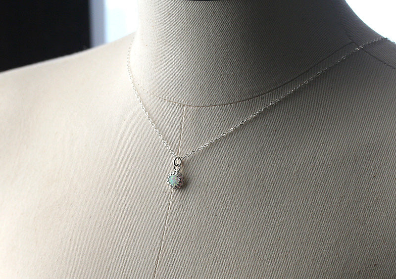 Simulated opal necklace in sustainable sterling silver. Ethical. Handmade in New Jersey, US.