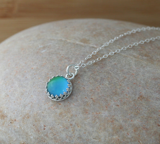 Mood stone necklace in sustainable sterling silver. Handmade in New Jersey, US.