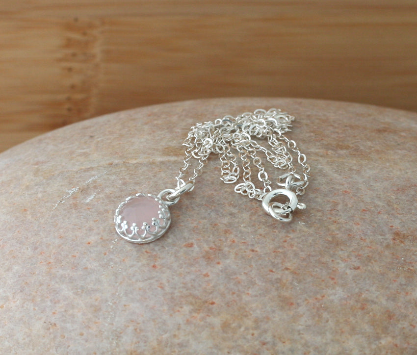 Rose Quartz Pendant Necklace Sterling Silver