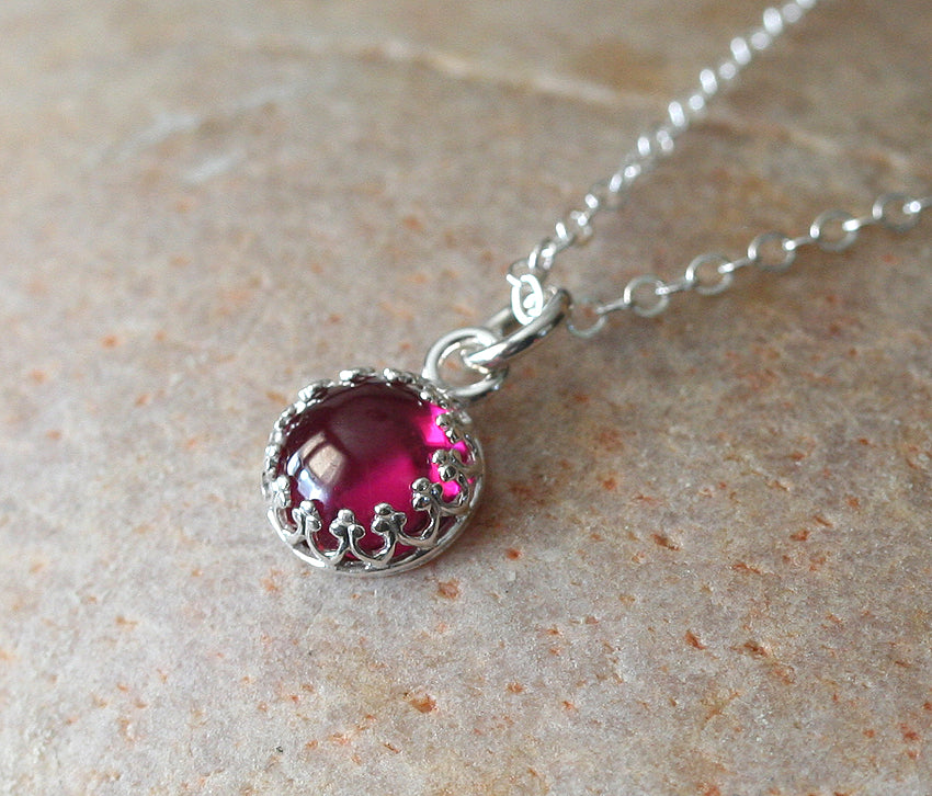 Ruby princess crown necklace with ethical stone and sterling silver. Handmade in New Jersey, US.