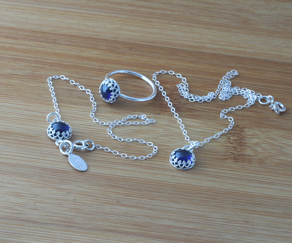 Blue Sapphire Pendant Necklace Sterling Silver