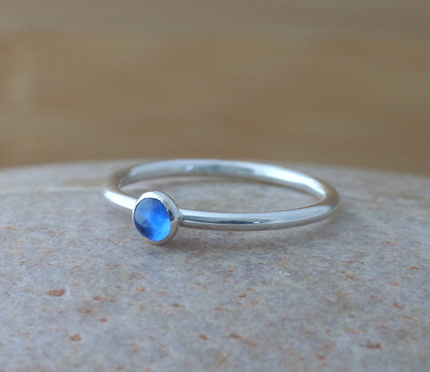 Ethical blue spinel stacking ring in sterling silver. Handmade in the US.