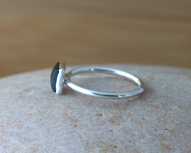 Ethical square black onyx stacking ring in all sizes. Sterling silver. Minimalist design. Handmade in the US with sustainable silver.