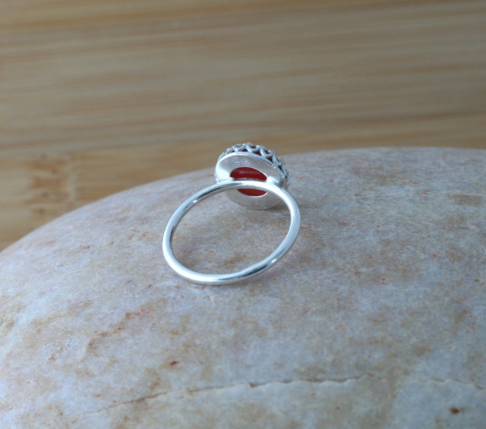 Ethical carnelian princess crown stacking ring in all sizes. Sterling silver. Minimalist design. Handmade in the US with sustainable silver.