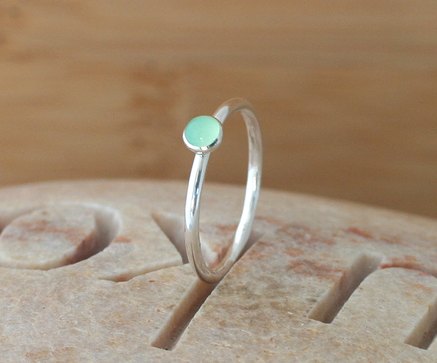 Chrysoprase stacking ring. Sterling silver. Handmade in the US with sustainable silver..