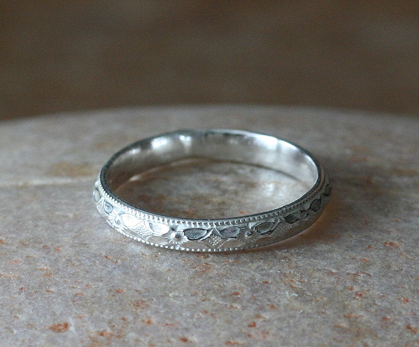 Floral stacking ring in sustainable sterling silver