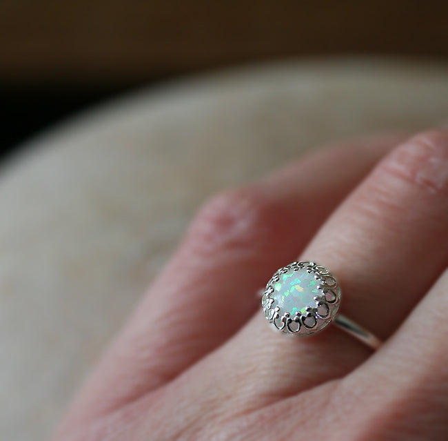 Opal Ring, Monarch Opal Ring, Sterling Silver Ring, Gemstone Ring, Sparkle Ring, Everyday Ring,Cultured Opal Ring,Stacking deals Ring