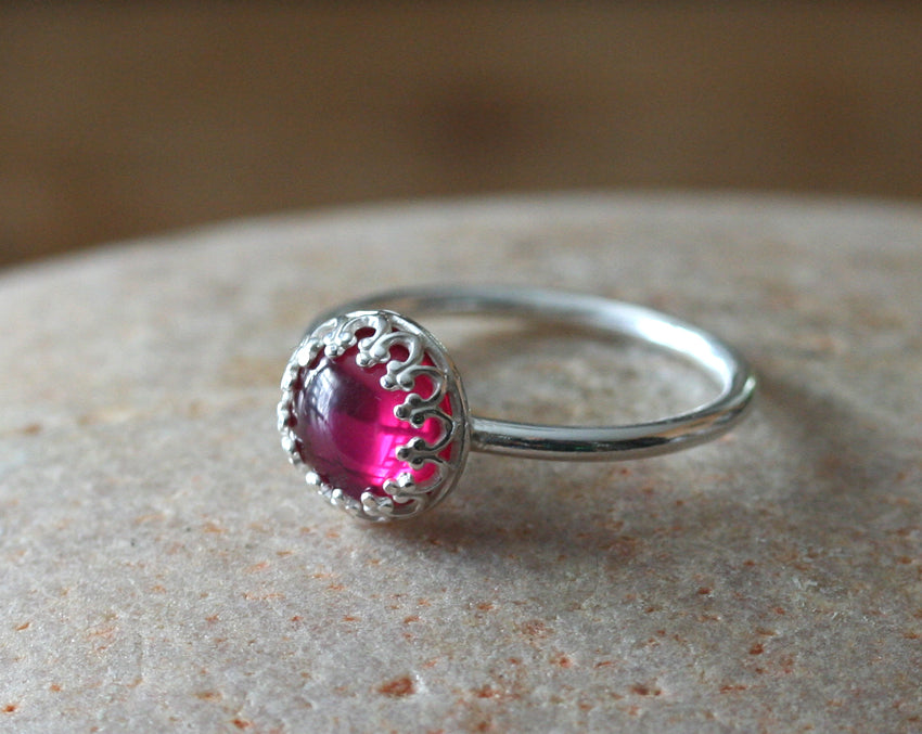 Ruby princess crown ring in sustainable sterling silver. Ethical ring. Handmade in New Jersey, US.