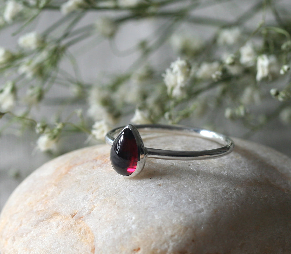 rnet tear drop ring in sterling silver. Handmade with ethical sterling silver in New Jersey, US.