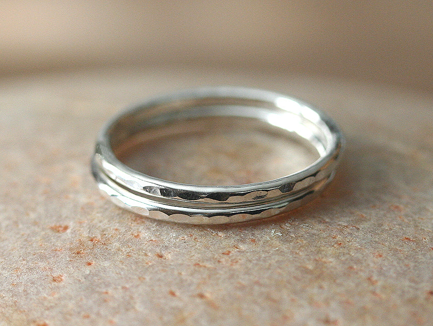 Hammered stacking rings in sustainable sterling silver