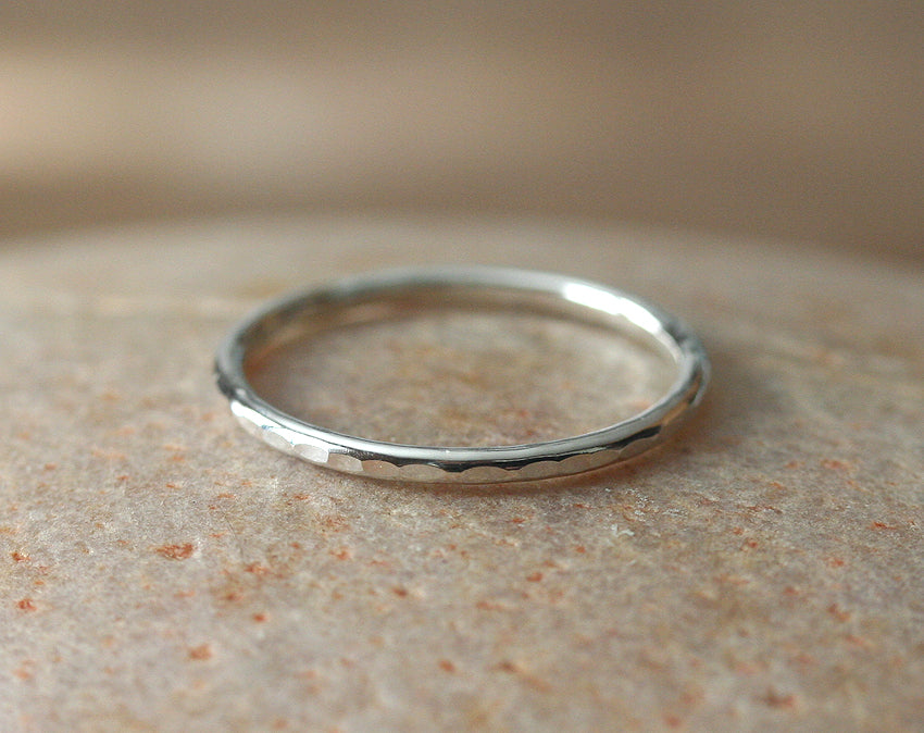 Hammered stacking ring in sustainable sterling silver