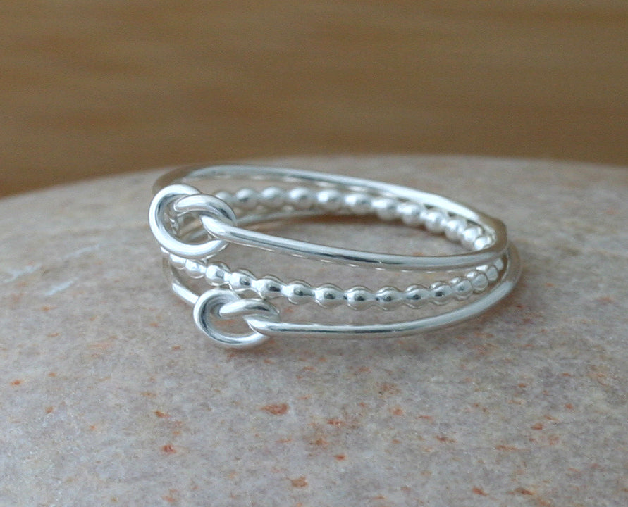 Knot love ring and beaded ring in sustainable sterling silver