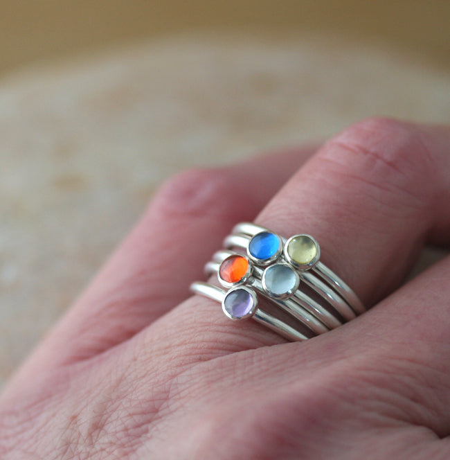 Ethical birthstone stacking ring in all sizes. Handmade in New Jersey.