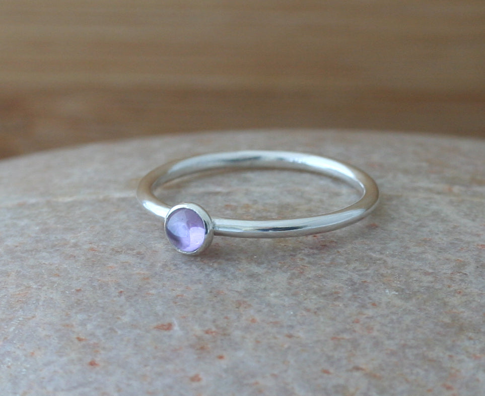 Light amethyst ethical stacking ring in sterling silver. Handmade in the US.