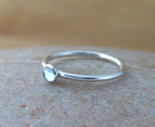 Aquamarine stacking ring in all sizes. March birthstone. Handmade in New Jersey.