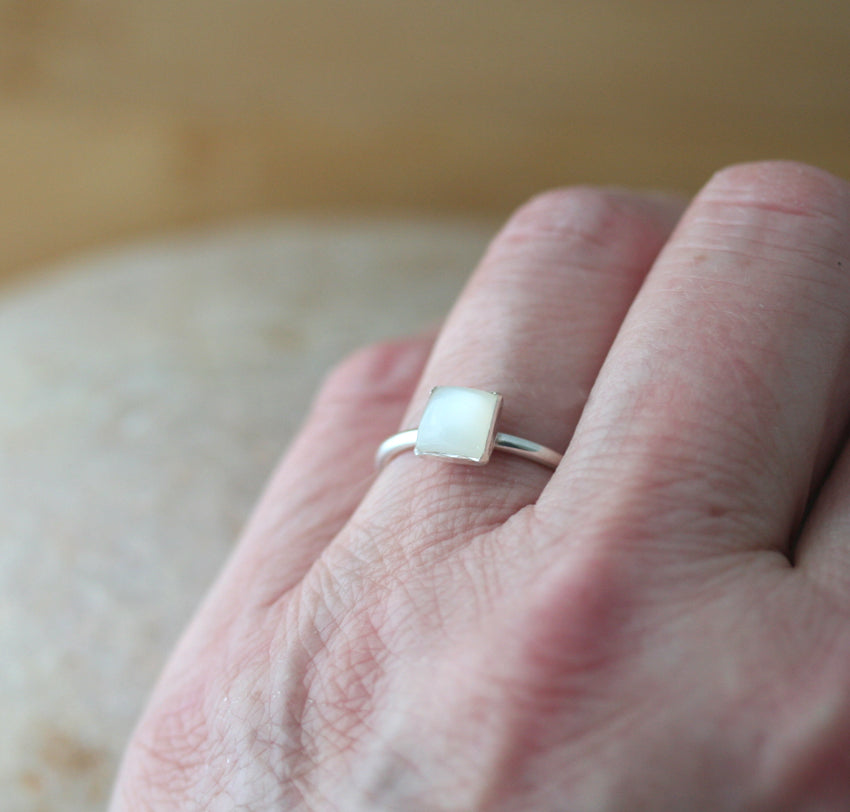 Moonstone Square Stacking Ring in Sterling Silver • June Birthstone