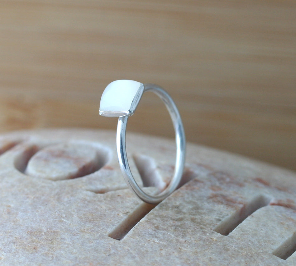 Moonstone Square Stacking Ring in Sterling Silver • June Birthstone
