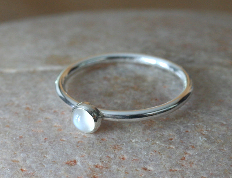 Moonstone Stacking Ring in Sterling Silver • 4 mm • June Birthstone