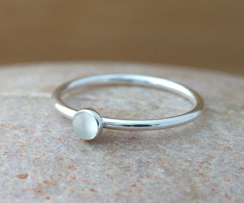 Moonstone Stacking Ring in Sterling Silver • 4 mm • June Birthstone