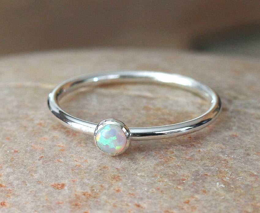 White opal stacking ring handmade in New Jersey, US., with ethical silver.