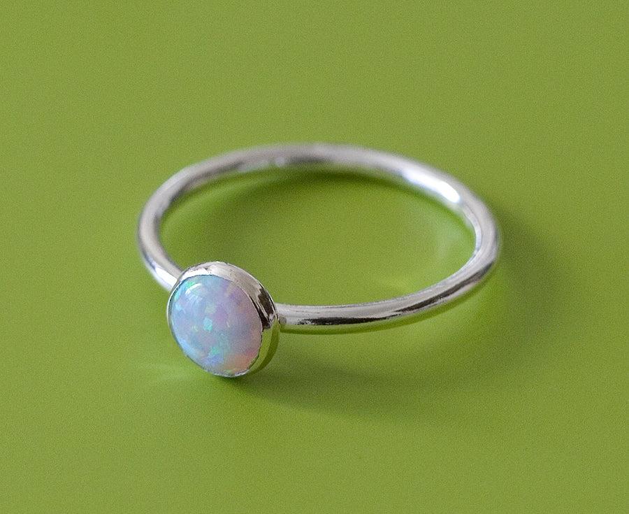 Opal stacking ring handmade in New Jersey, US. with ethical silver.