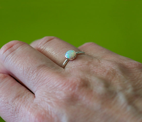 Small opal stacking ring handmade in New Jersey, US. with ethical silver.