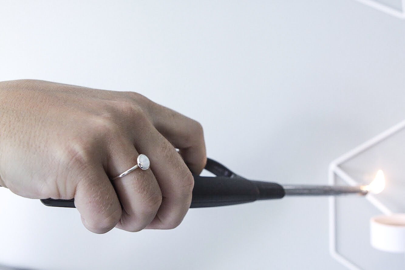 Small opal stacking ring handmade in New Jersey, US. with ethical silver.