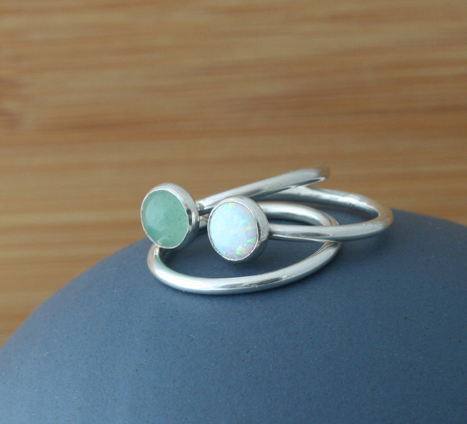 White Opal Stacking Ring in Sterling Silver Ring • 6 mm • October Birthstone