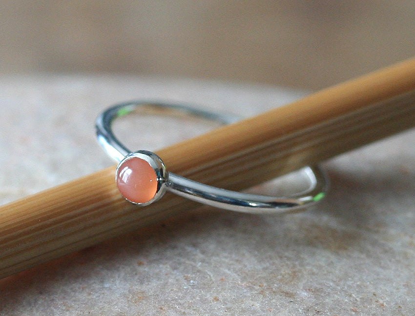 Peach Moonstone Stacking Ring in Sterling Silver • June Birthstone