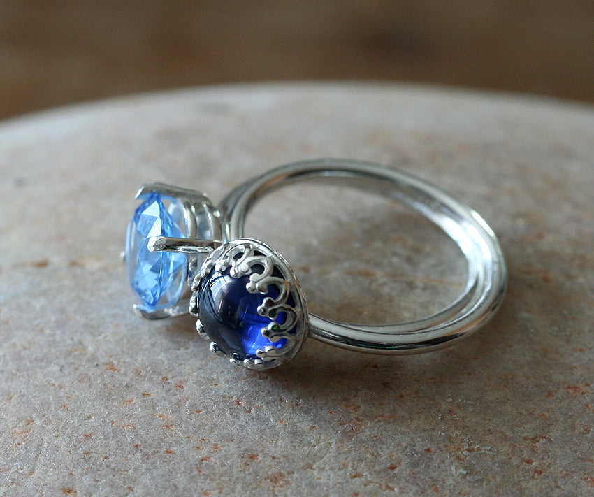 Blue rings in sterling silver. Handmade in the US.