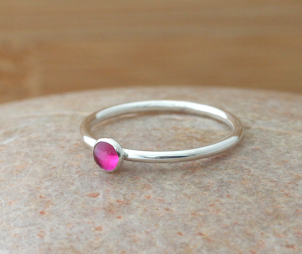 Ruby stacking ring in sustainable sterling silver. Ethical ring. Handmade in New Jersey, US.