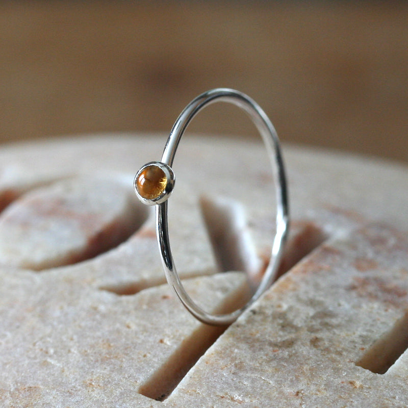 Thin citrine stacking ring. Sterling silver. Handmade in the US with sustainable silver.