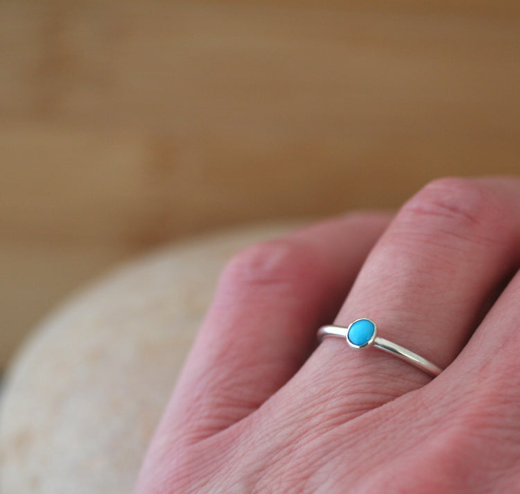 Turquoise Stacking Ring in Sterling Silver • December Birthstone • Size 9
