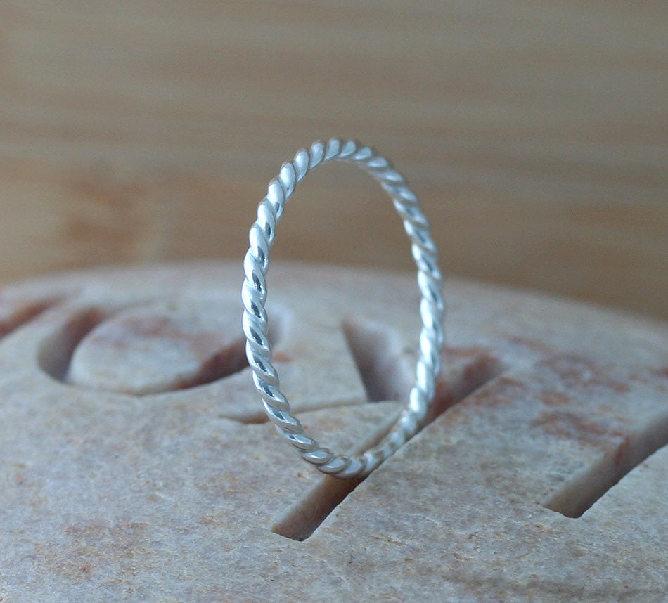 Twisted stacking ring made with sustainable silver. Handmade in New Jersey, US.