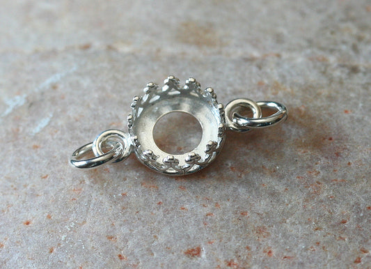 Crown Princess Bezel Cup Pendant in Sustainable Sterling Silver with Jump Rings on Each Side. Jewelry supplies.