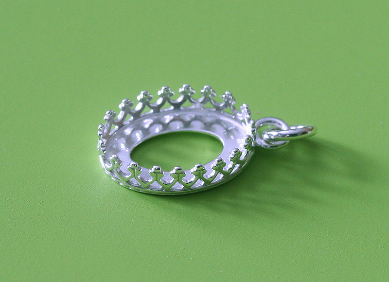 Oval Crown Princess Bezel Cup Pendant Sterling Silver. Jewelry supplies.