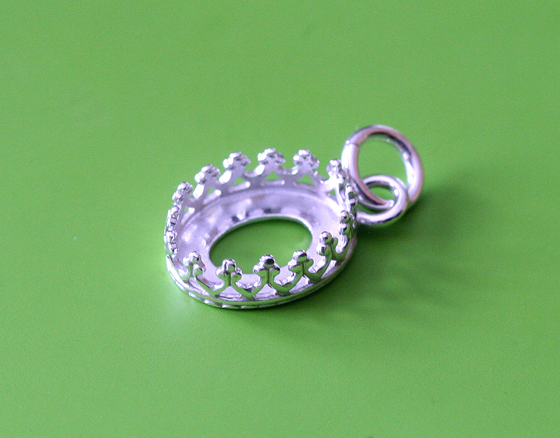Oval crown princess bezel cup pendant in sustainable sterling silver. 8 x 10 mm. Jewelry blank supplies.