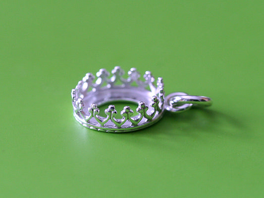 Oval crown princess bezel cup pendant in sustainable sterling silver. 8 x 10 mm. Jewelry blank supplies.