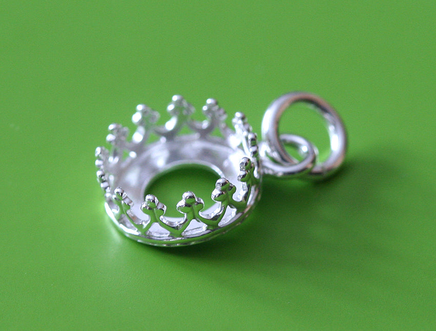 Crown Princess Bezel Cup Pendant Sterling Silver. Jewelry supplies.