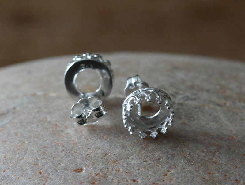 Crown earring blanks in sustainable sterling silver. Handmade in the US.
