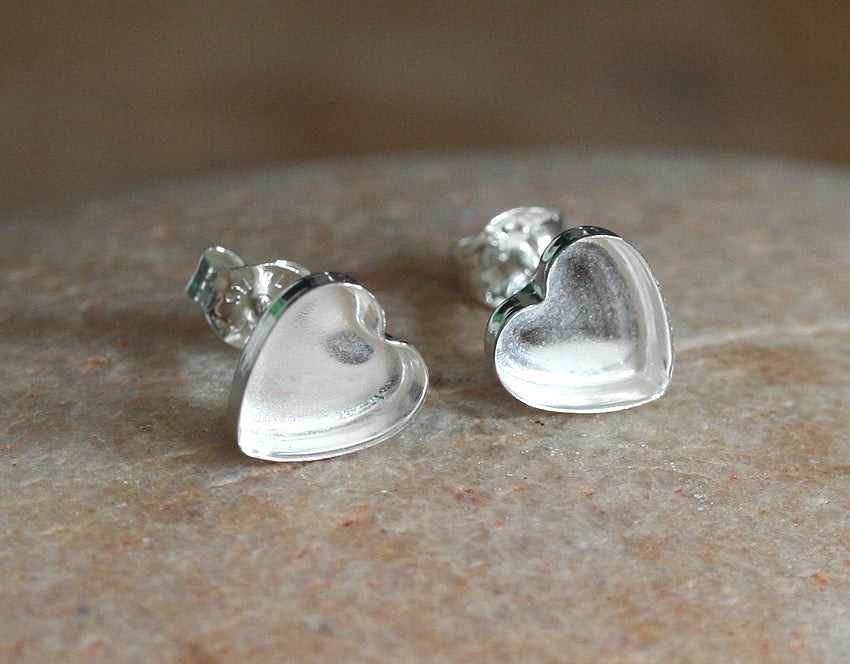 Heart earring post empty blanks in sterling silver. Handmade in New Jersey, US.